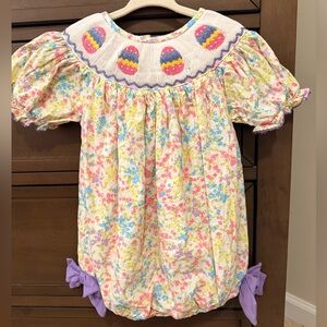 The Smocked Flamingo Easter bubble romper